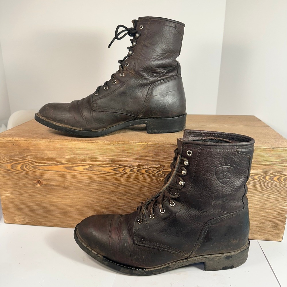 Ariat Mens Leather Packer Lacer Boots Western Kiltie SZ 9.5 Work Ranch Cowboy